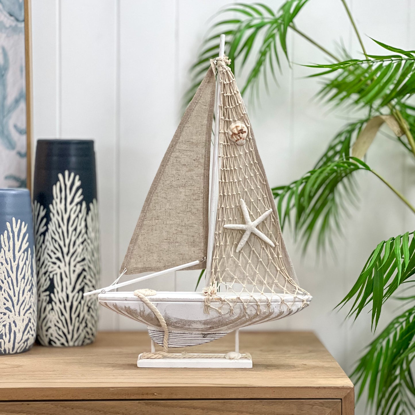 White & Rattan Sail Boat
