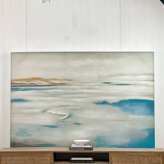 Large Turquoise Waves Painted Canvas