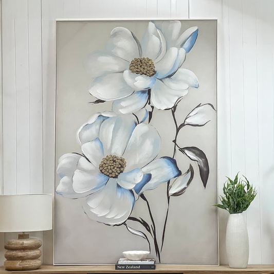 Large Blue Magnolias Painted Canvas
