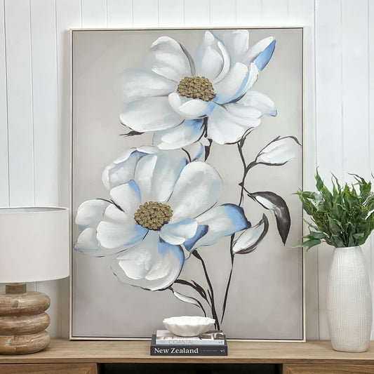 Small Blue Magnolia Painted Canvas