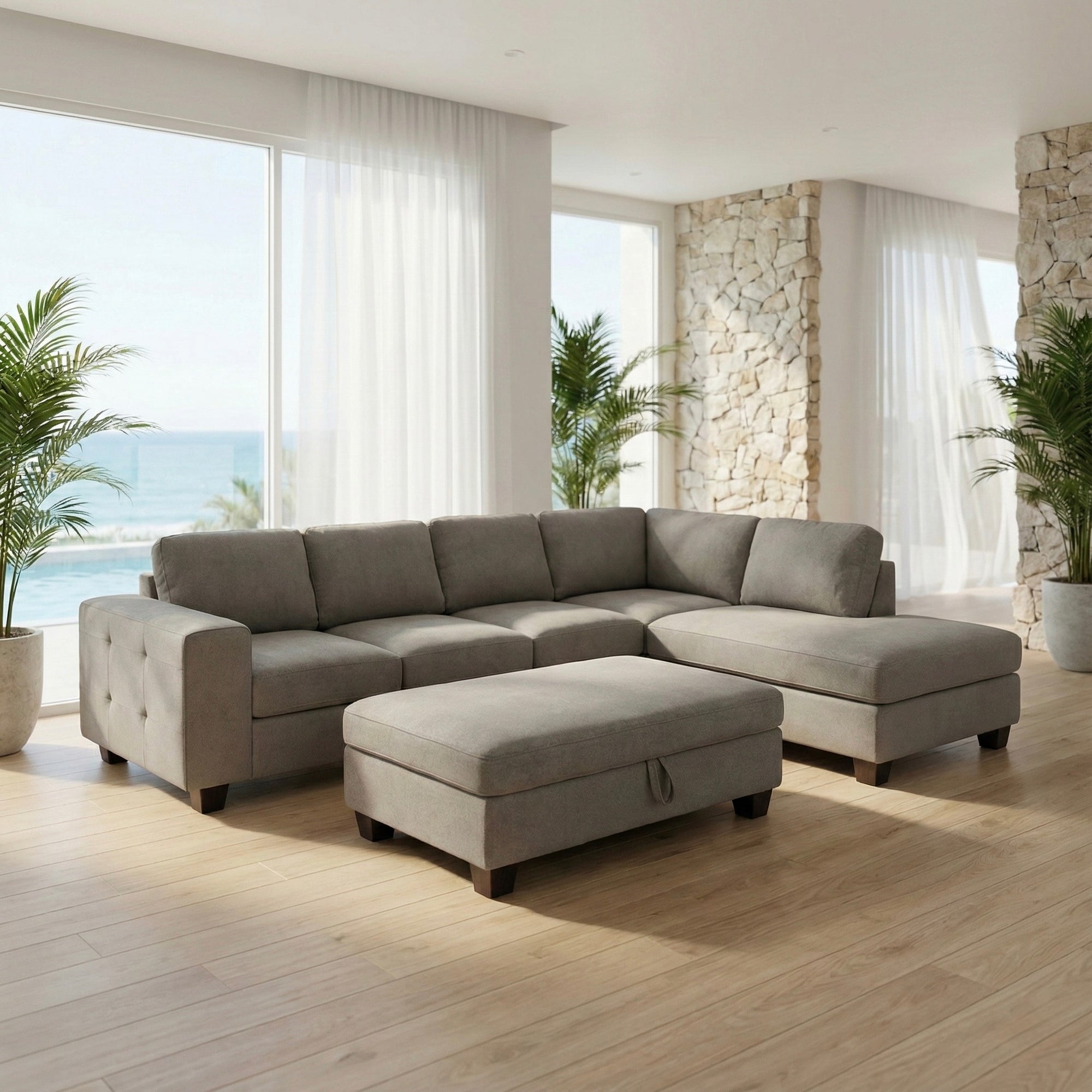 Brighton Chaise Lounge + Ottoman (Latte)