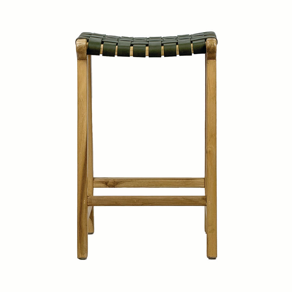 Miami Green Leather Backless Stool
