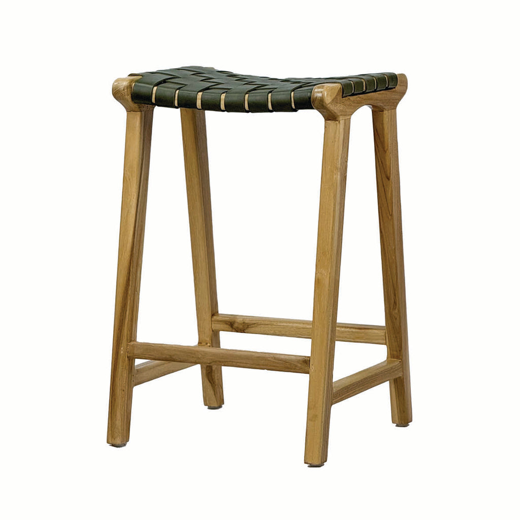 Miami Green Leather Backless Stool