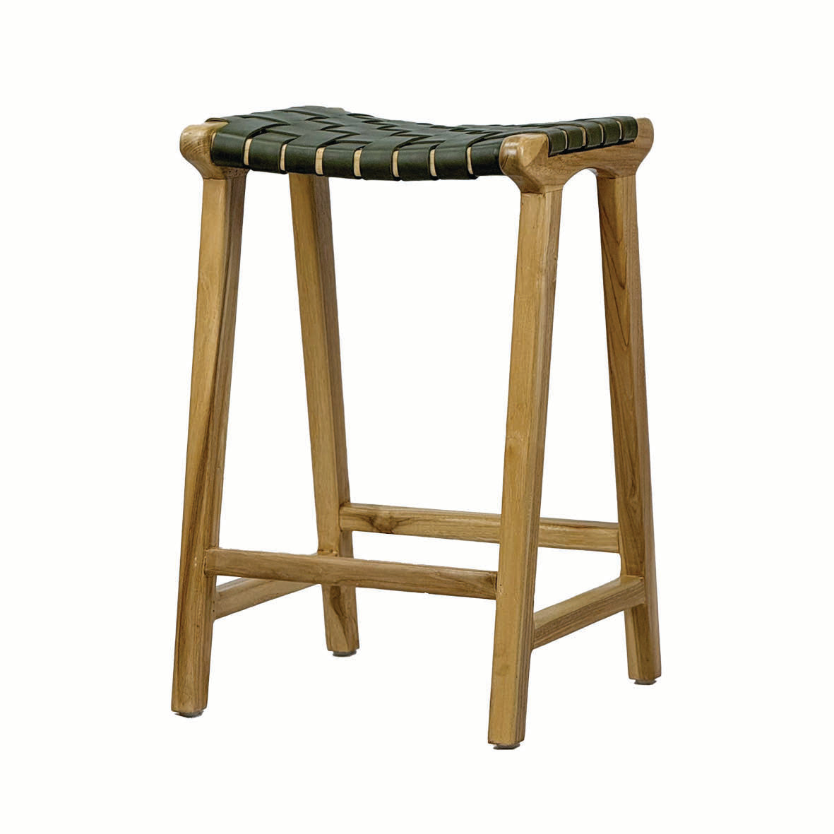 Miami Green Leather Backless Stool