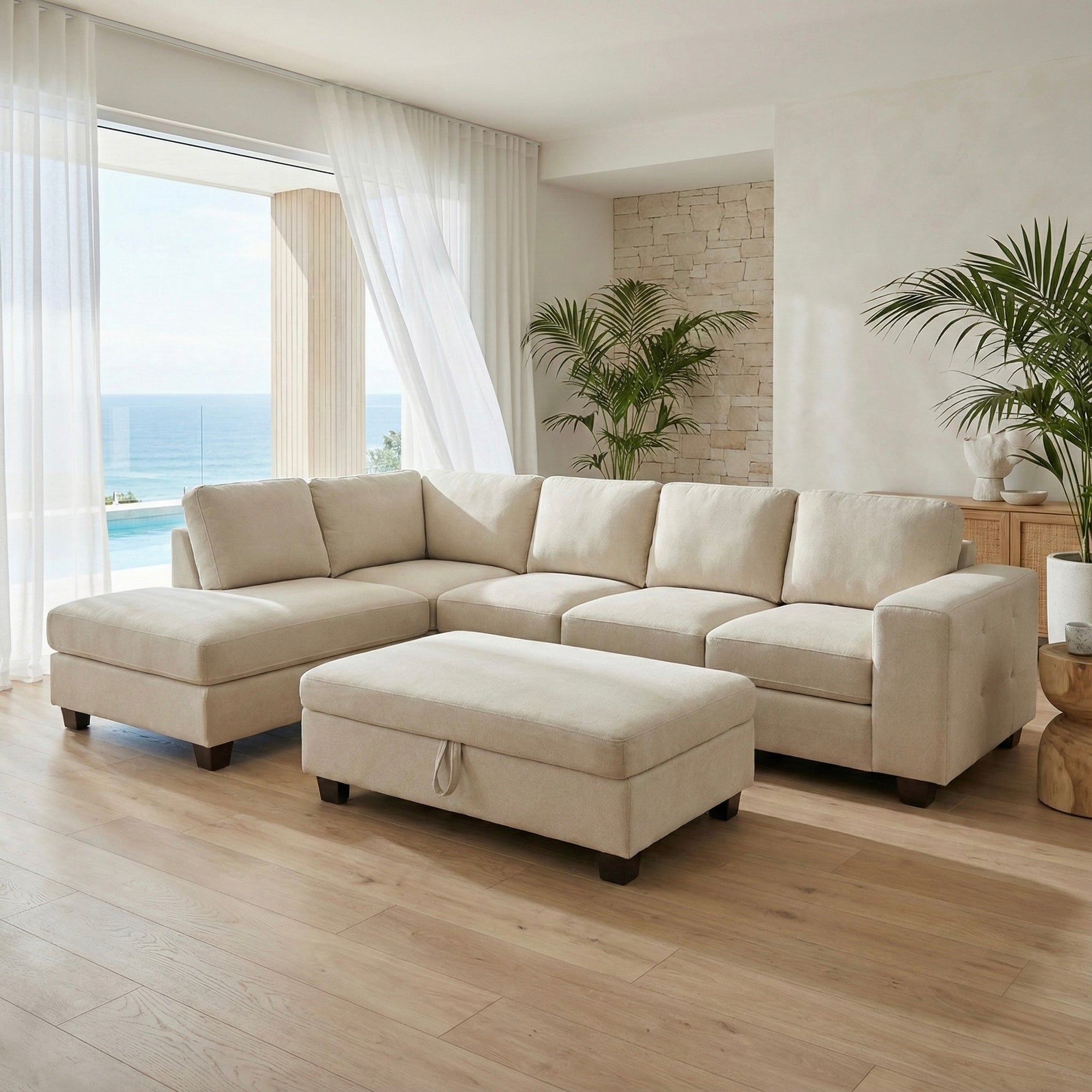 Brighton Chaise Lounge + Ottoman (Bone)