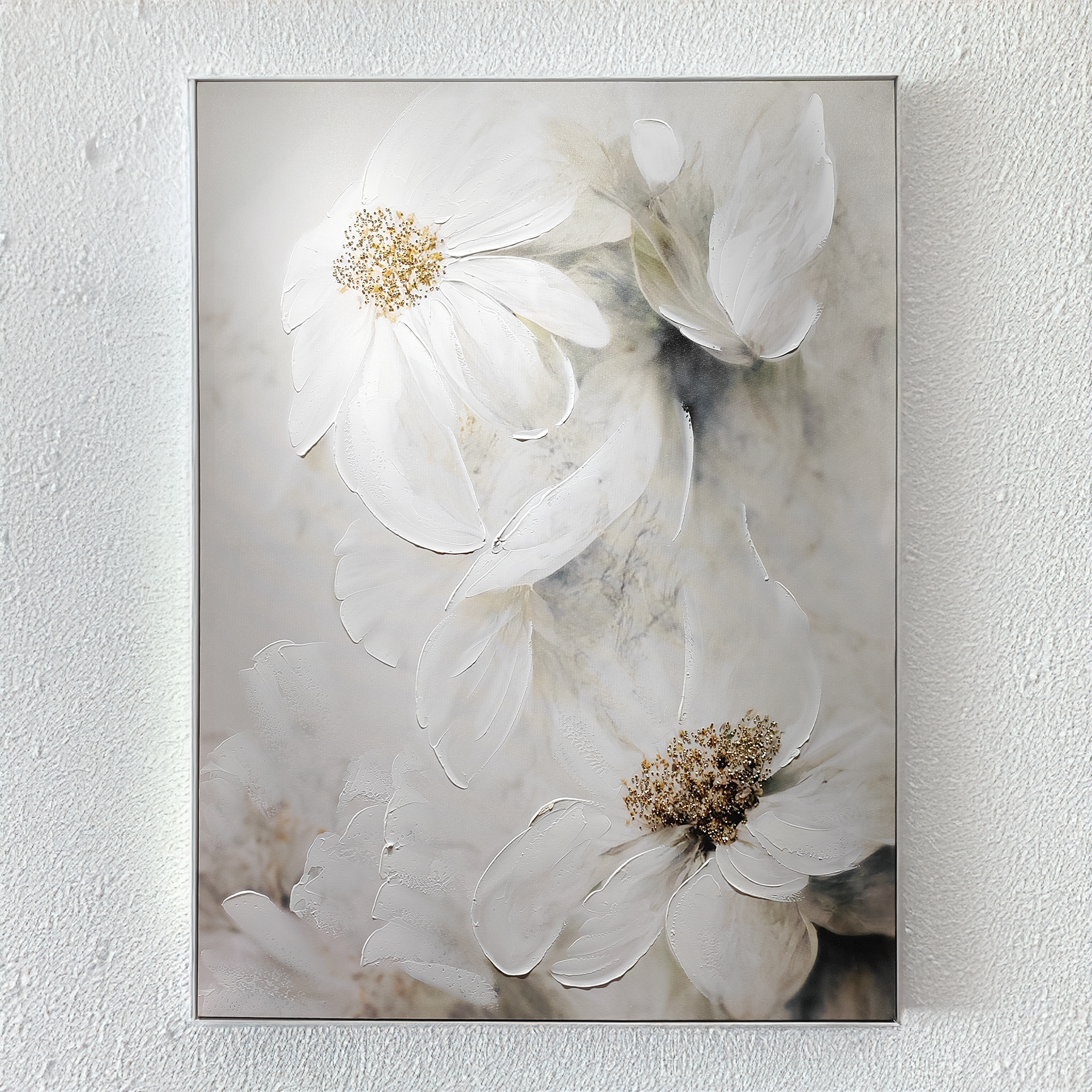 Grey & White Flowers Canvas Art