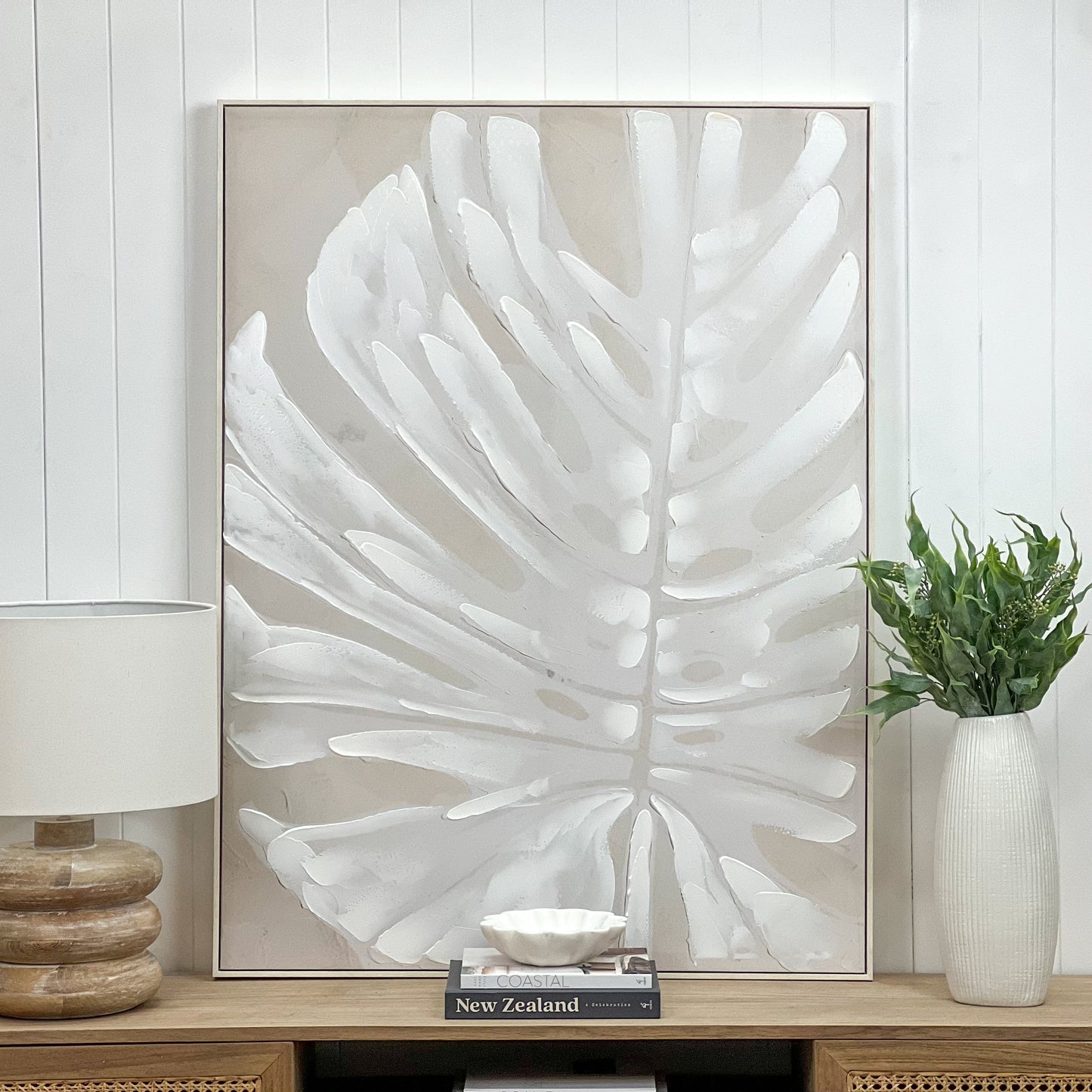 White Monstera Painted Canvas